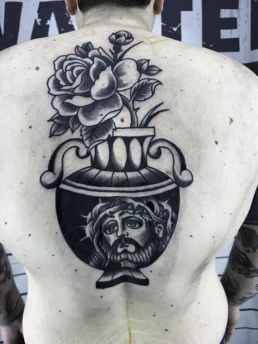 flowerpot jesus rose oldschool tattoo copy