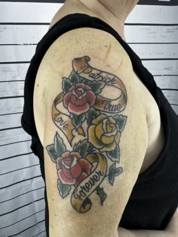 patrick true love forever rose banner oldschool tattoo